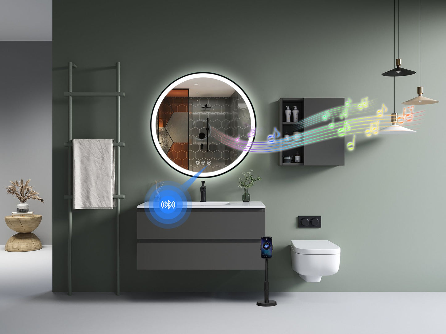 STARLEAD LED-Badrundspiegel 80 cm – Dimmbar, Bluetooth, Antibeschlag, IP44
