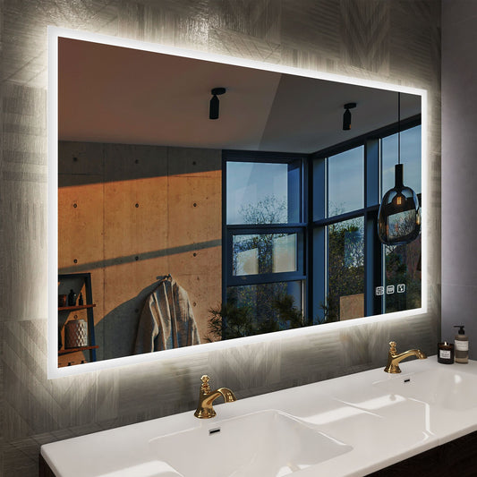 STARLEAD LED-Badspiegel 100x70 cm – Bluetooth, Dimmbar, Antibeschlag, 3 Lichtfarben