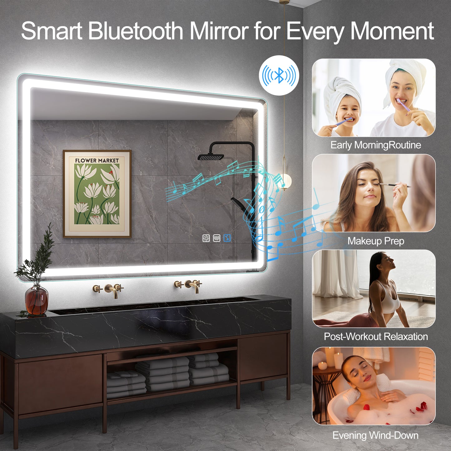 STARLEAD LED-Badspiegel 100x70cm – Bluetooth, Dimmbar, Entfoggen, IP44