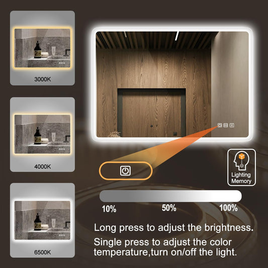 Xmirror 47"x35.2" LED-Lighted-Bathroom-Mirror, Wall-Mounted-Dimmable-Vanity-Mirror, Bluetooth Speaker