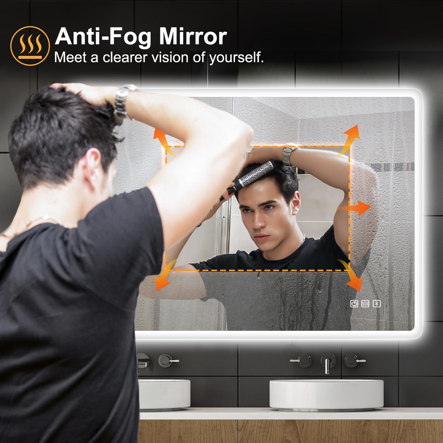 Xmirror 47"x35.2" LED-Lighted-Bathroom-Mirror, Wall-Mounted-Dimmable-Vanity-Mirror, Bluetooth Speaker