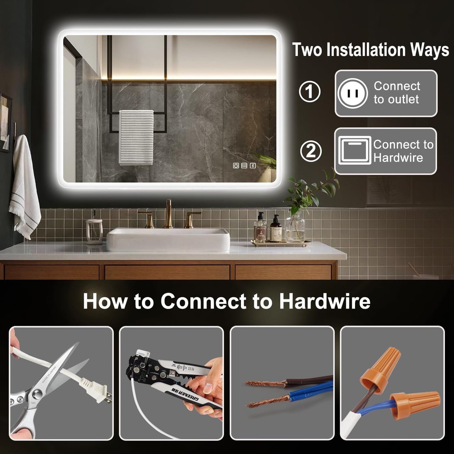 Xmirror 47"x35.2" LED-Lighted-Bathroom-Mirror, Wall-Mounted-Dimmable-Vanity-Mirror, Bluetooth Speaker